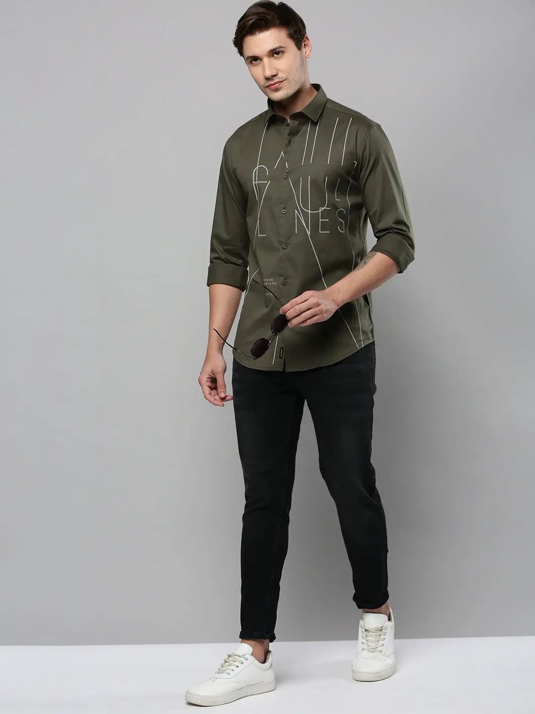 Men's Green Printed Casual Shirt
