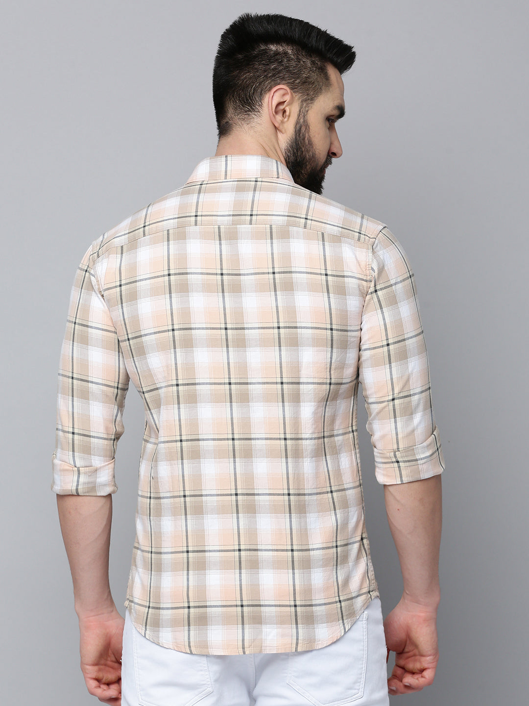 Men Beige Checked Casual Shirt