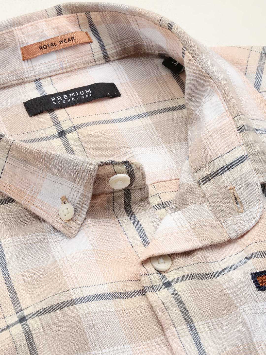 Men Beige Checked Casual Shirt