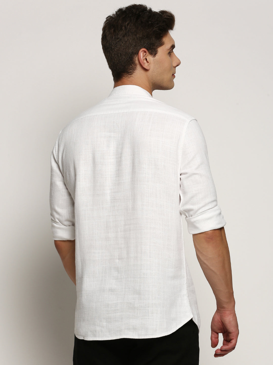 Men's White Mandarin Collar Solid Kurta