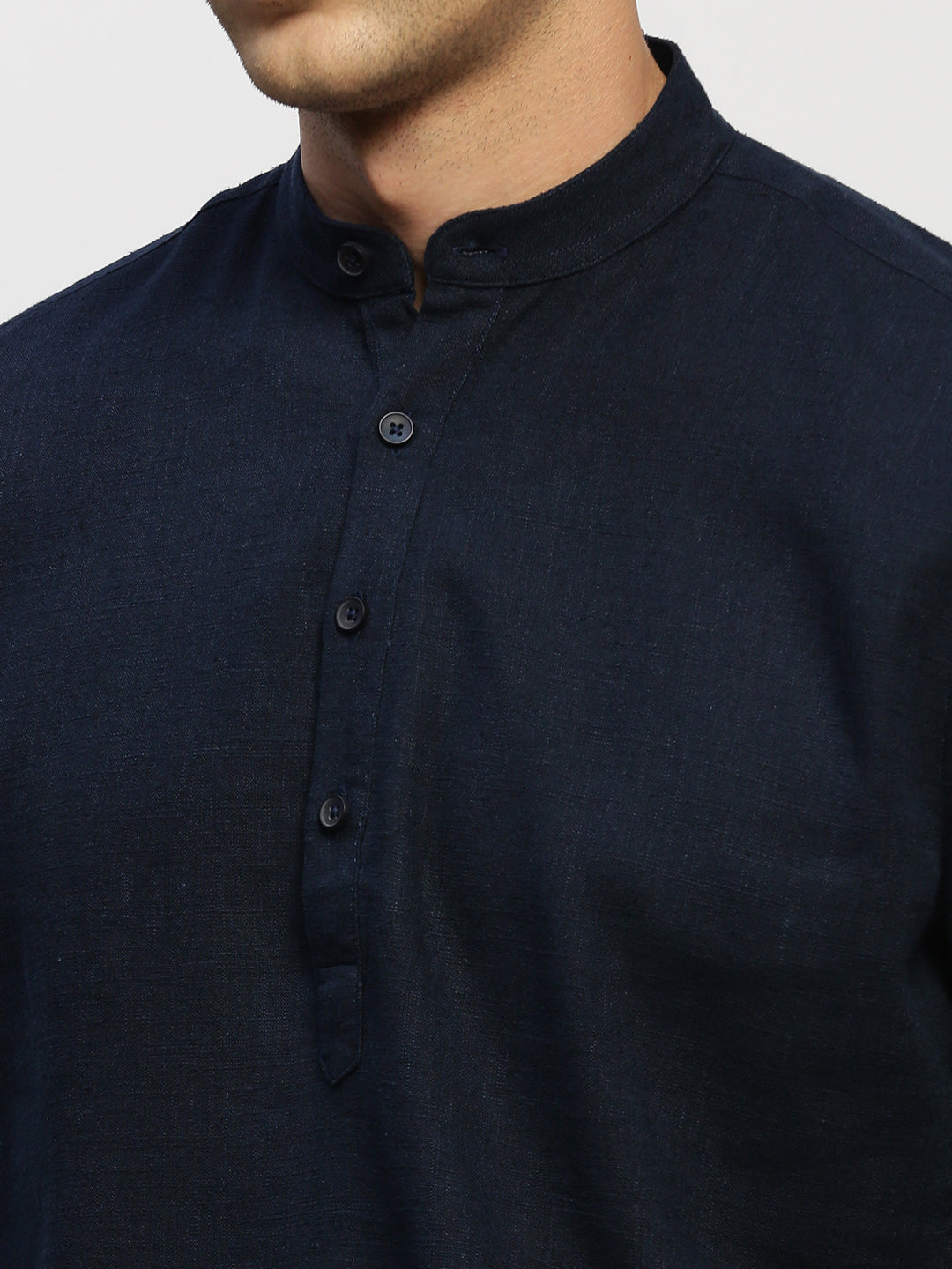 Men's Navy Blue Mandarin Collar Solid Shirt