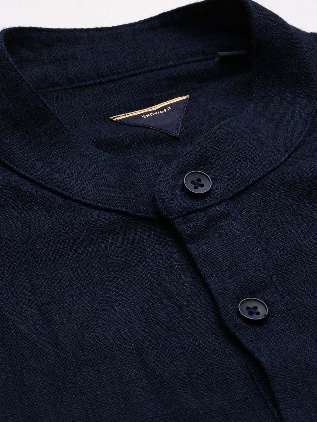 Men's Navy Blue Mandarin Collar Solid Shirt