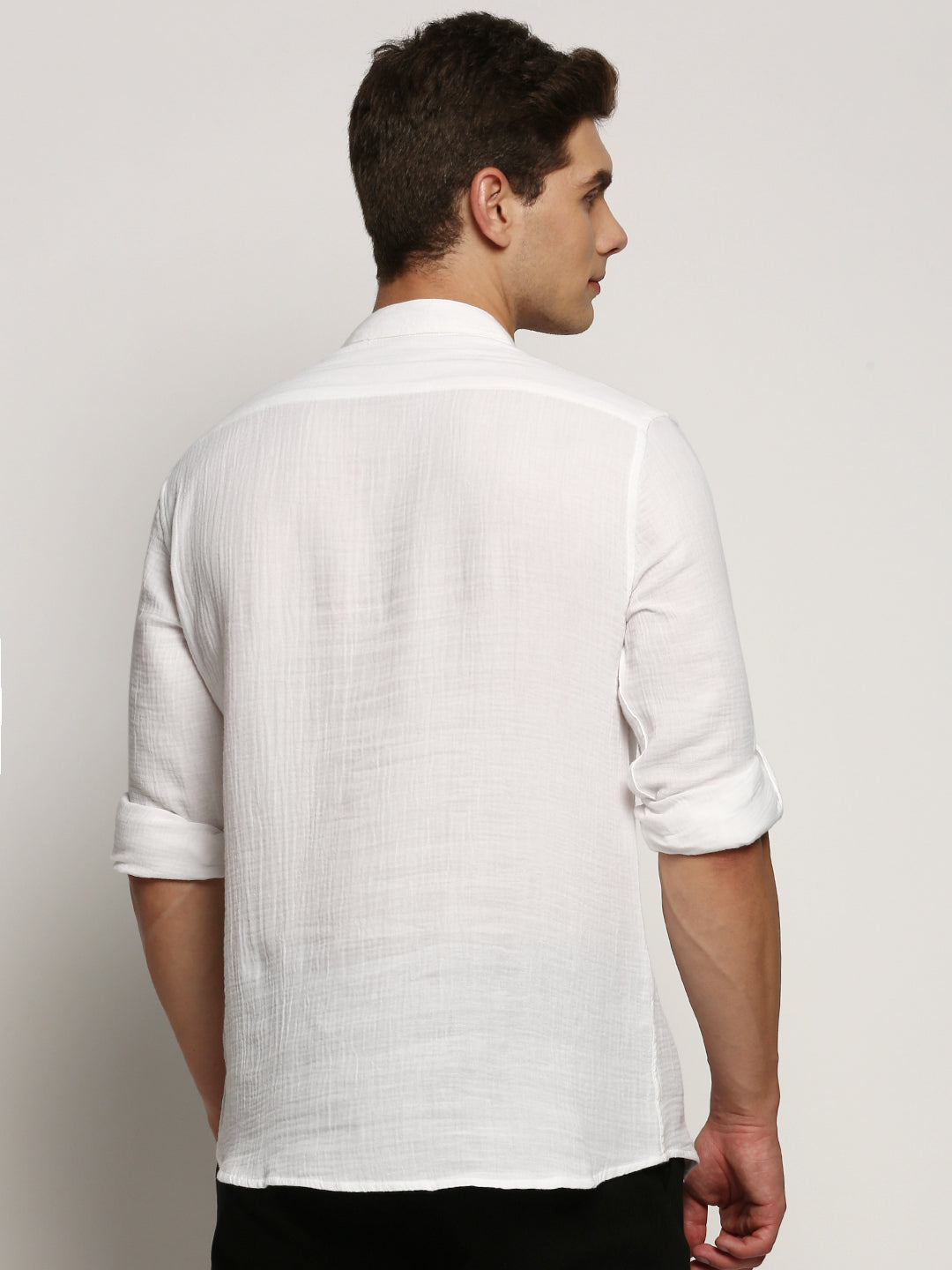 Men's White Mandarin Collar Solid Kurta