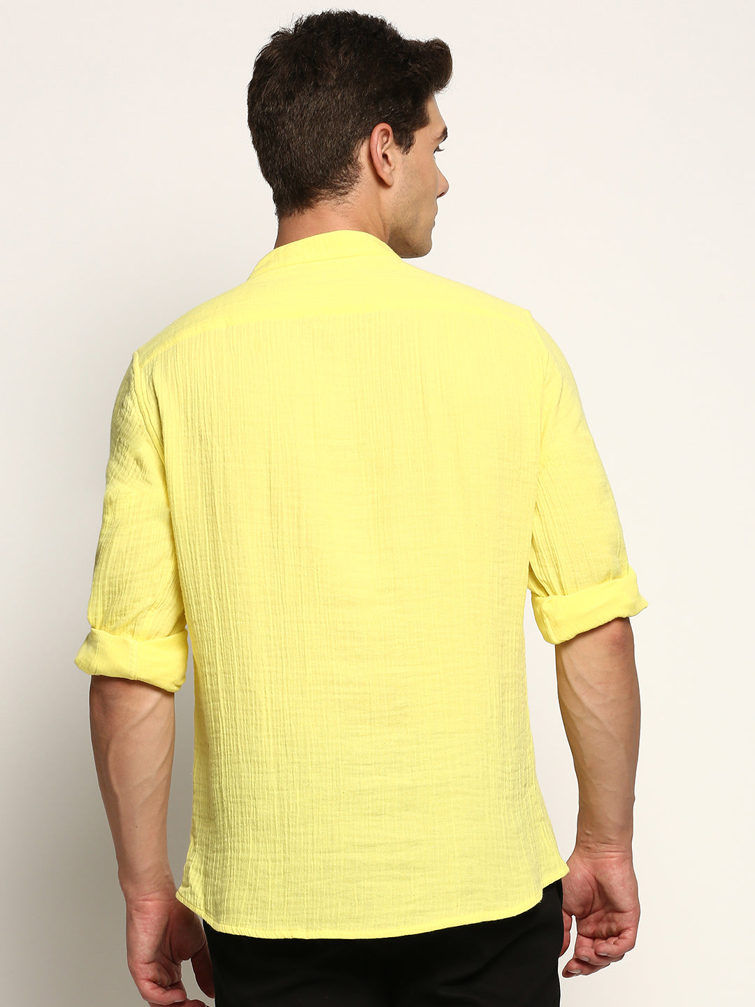 Men's Yellow Mandarin Collar Solid Kurta