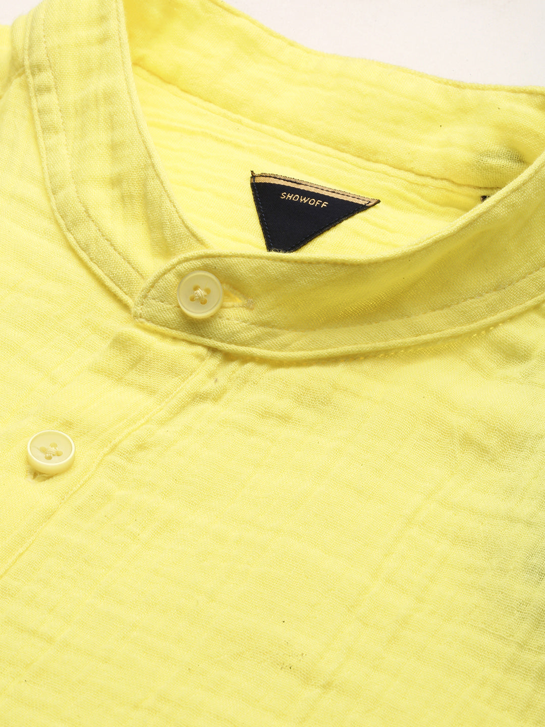 Men's Yellow Mandarin Collar Solid Kurta