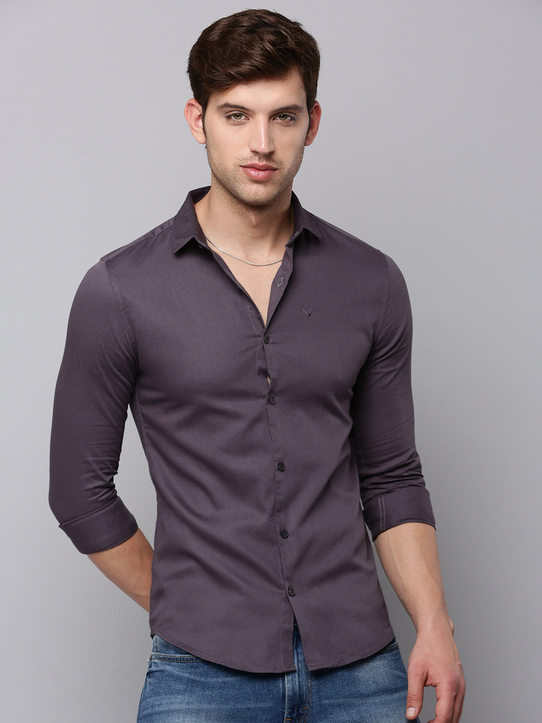 Men's Grey Textured Casual Shirt