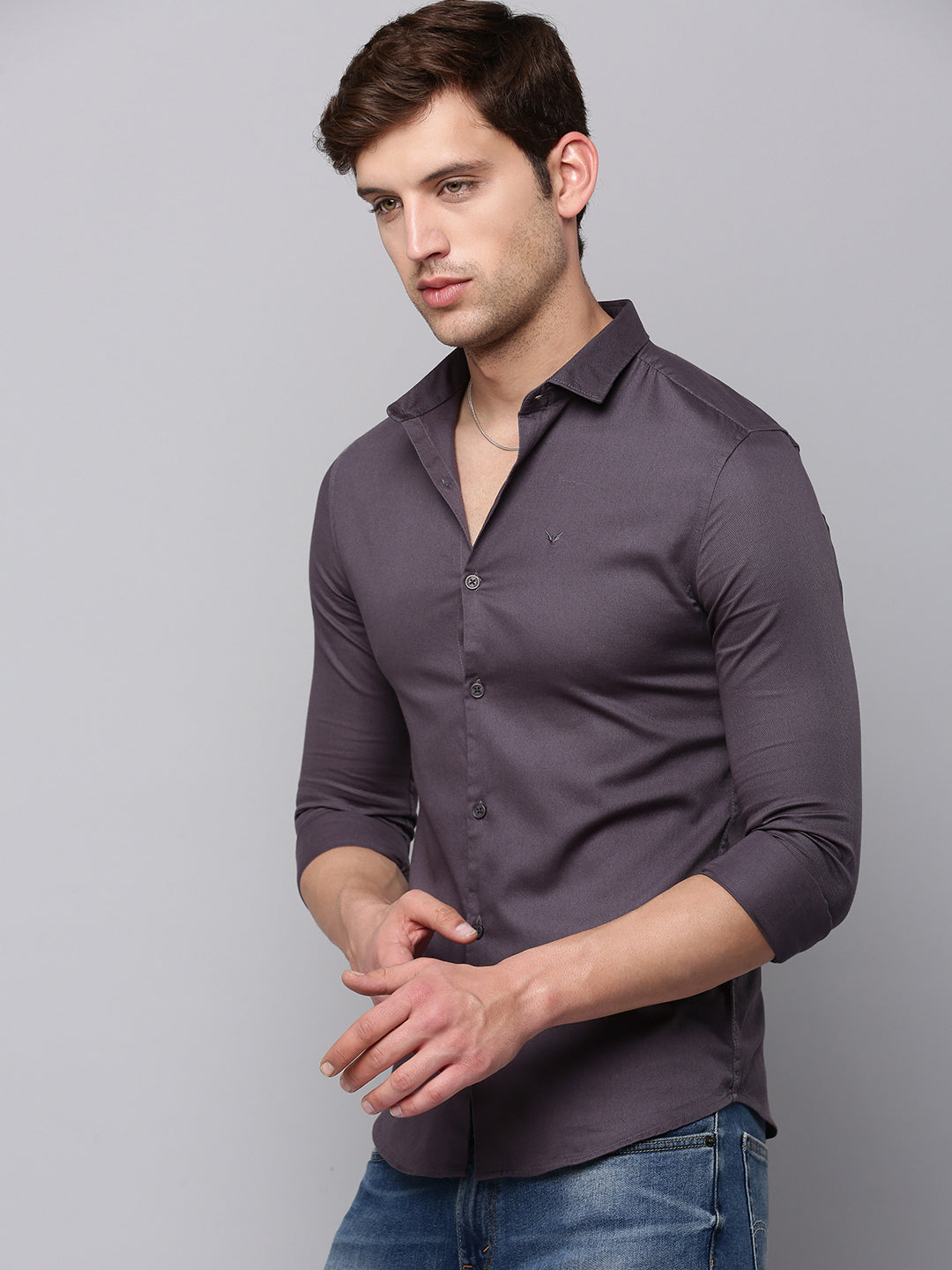 Men's Grey Textured Casual Shirt