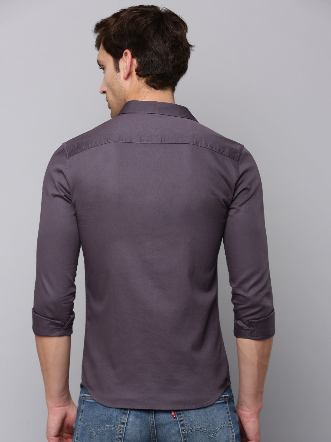 Men's Grey Textured Casual Shirt