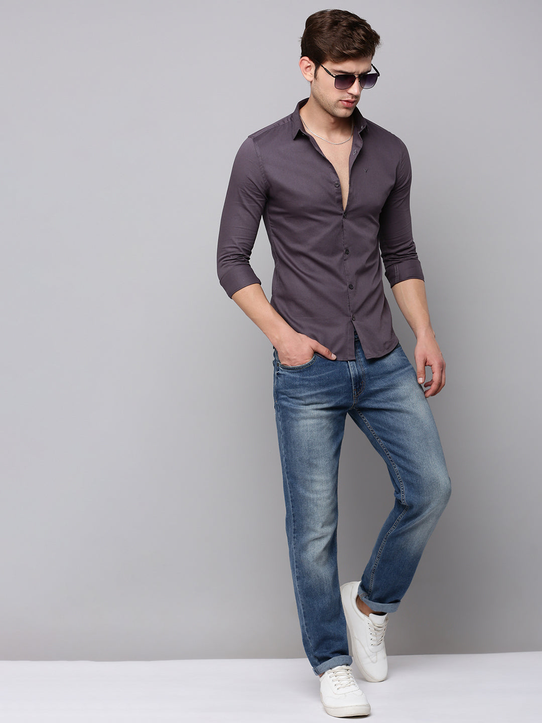 Men's Grey Textured Casual Shirt