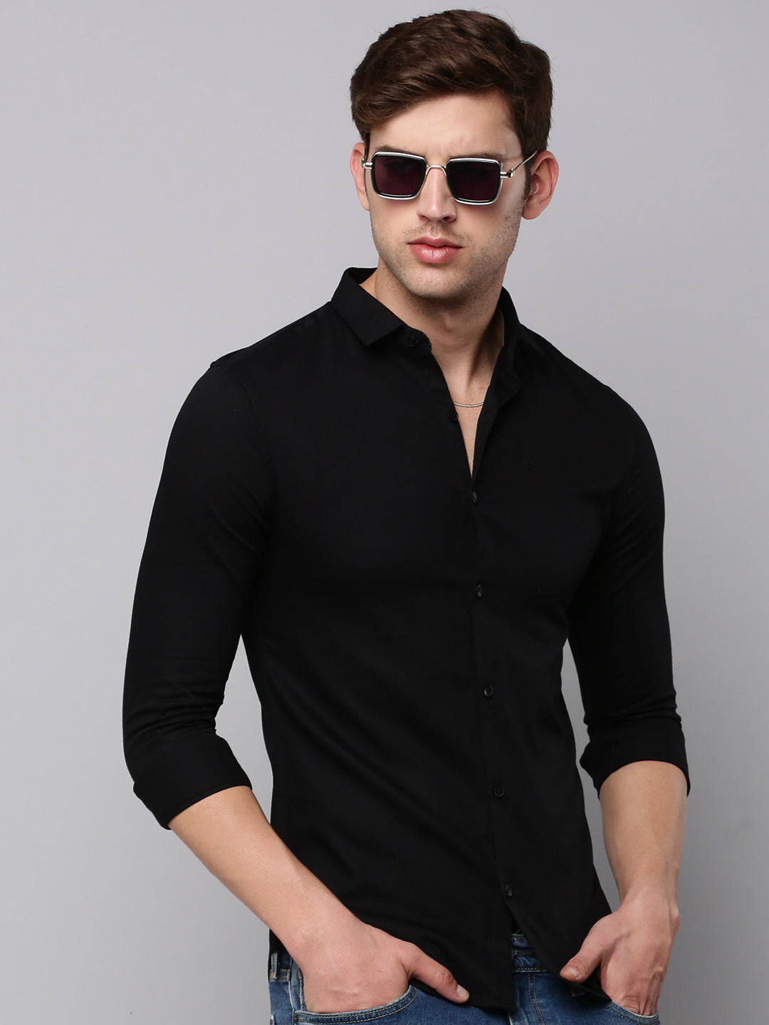 Men's Black Textured Casual Shirt