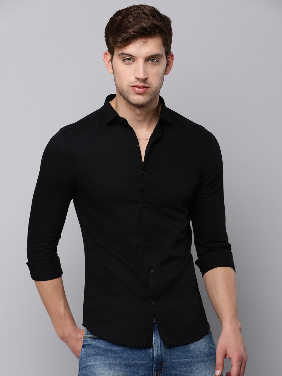 Men's Black Textured Casual Shirt