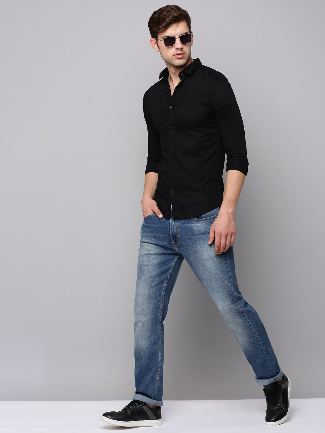 Men's Black Textured Casual Shirt