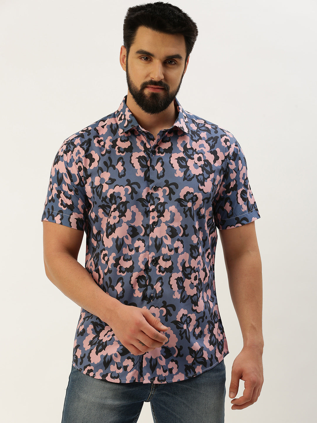 Men Blue Printed Casual Shirt