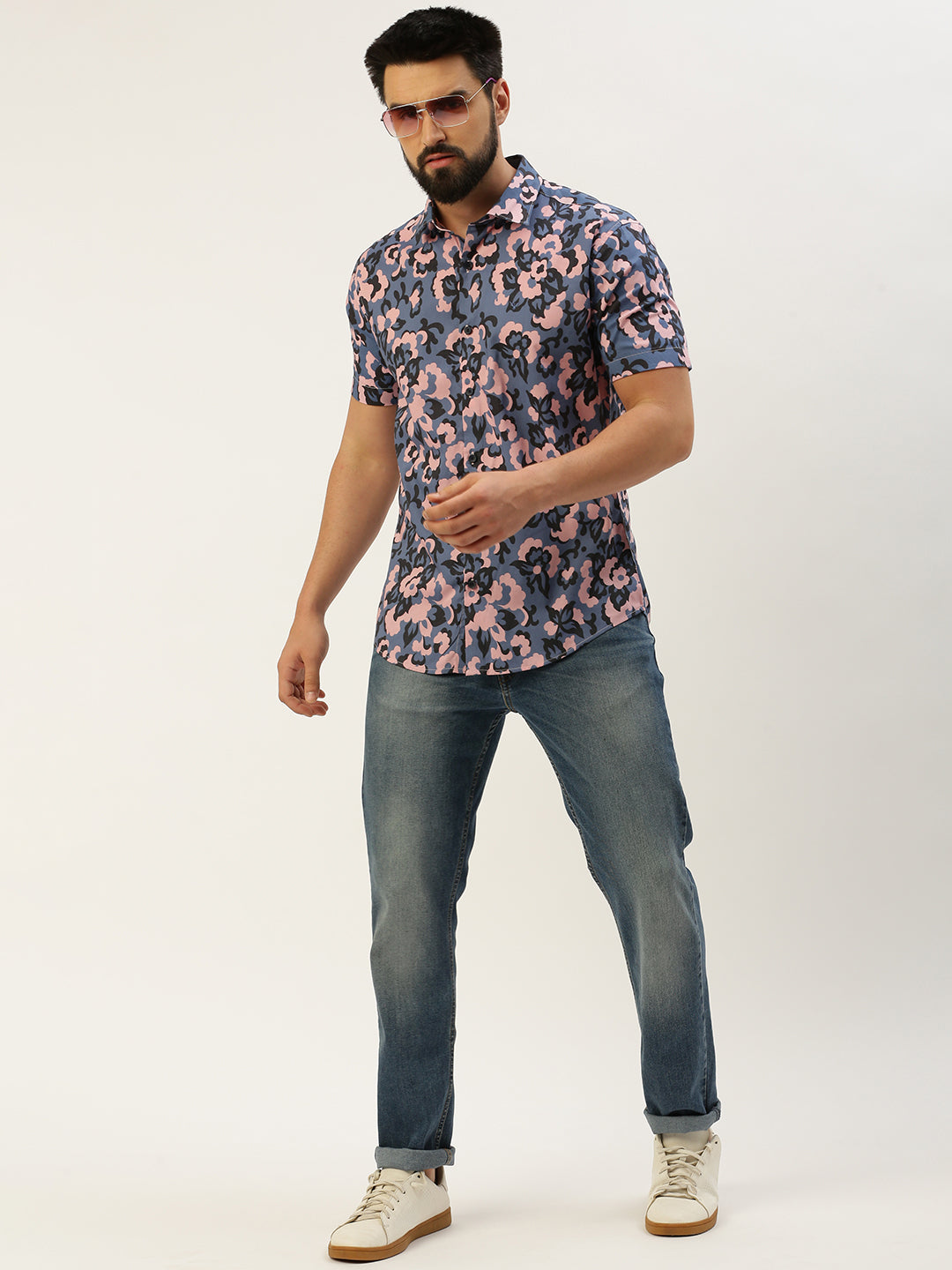 Men Blue Printed Casual Shirt