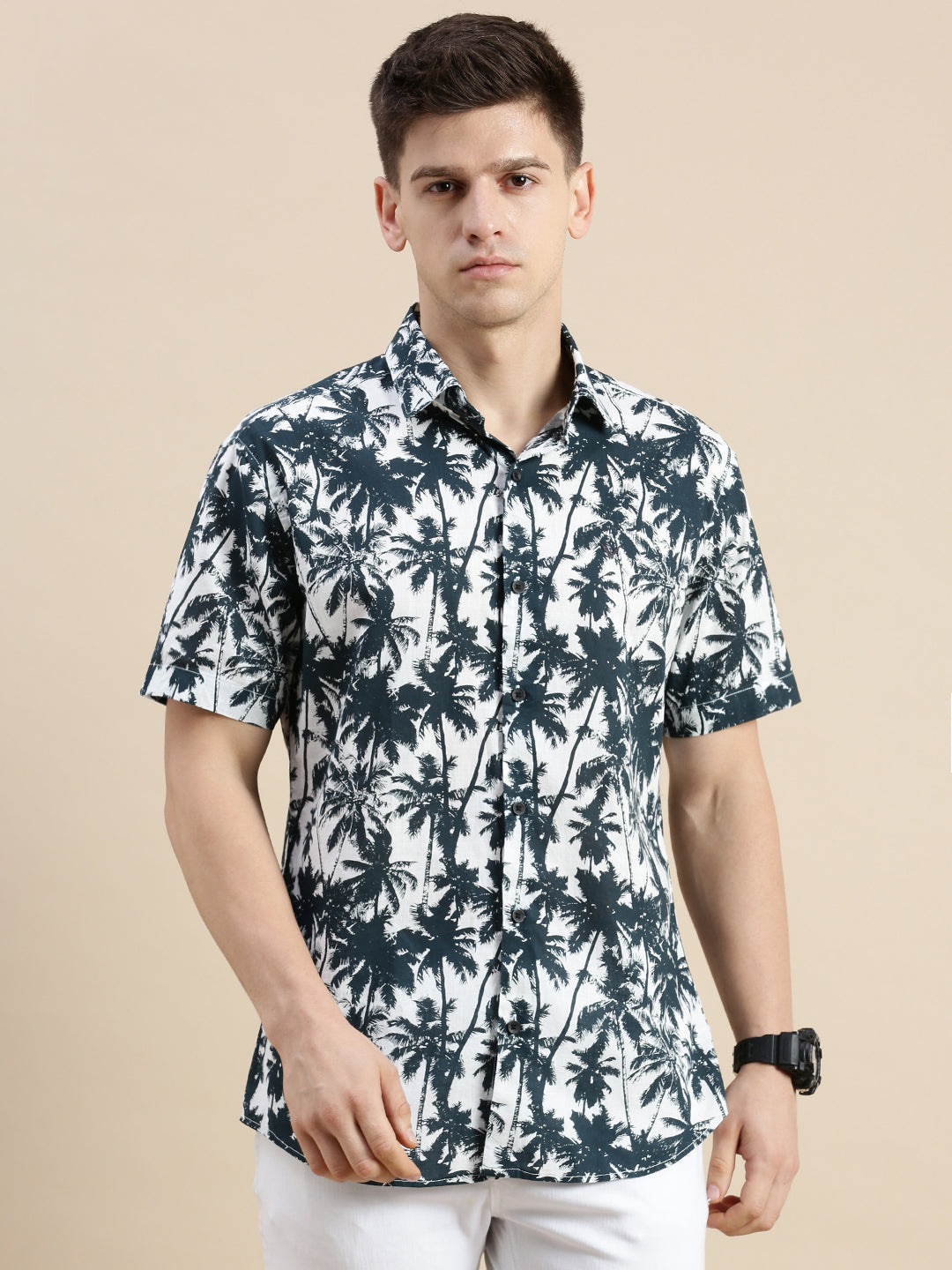 Men White Graphics Casual Shirt