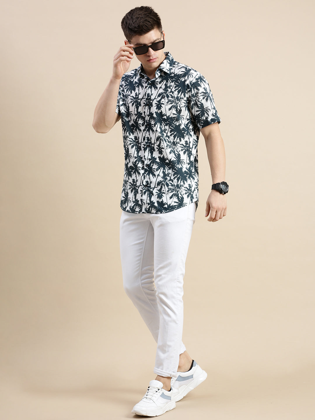 Men White Graphics Casual Shirt