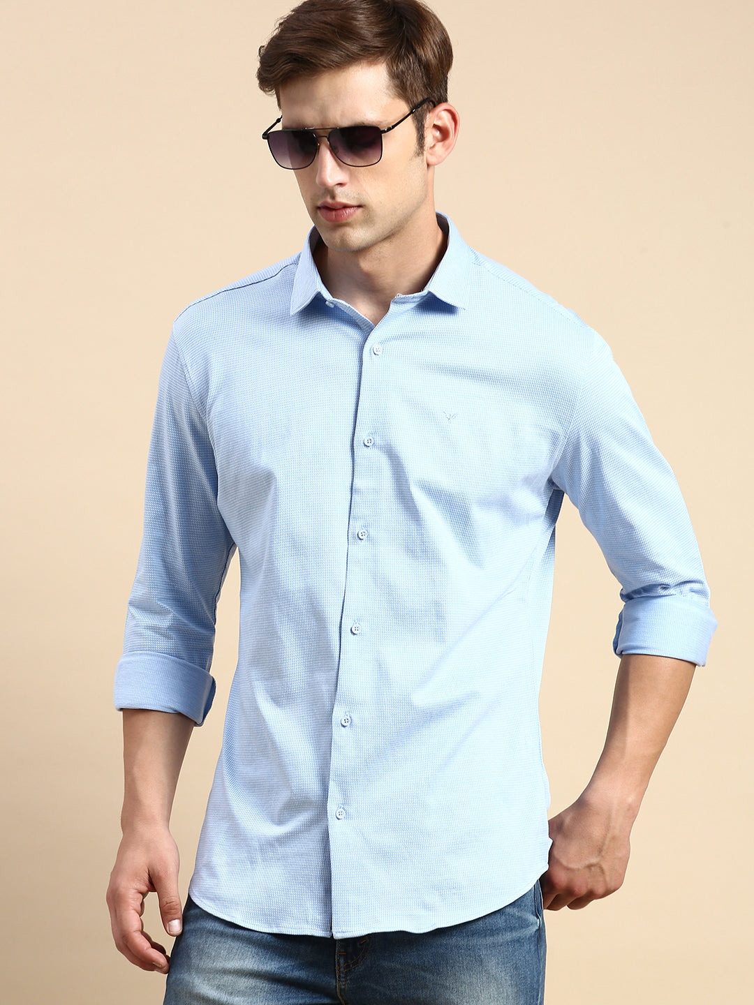 Men Blue Printed Casual Shirt