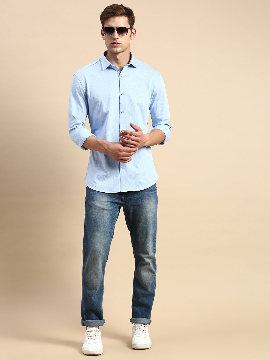 Men Blue Printed Casual Shirt