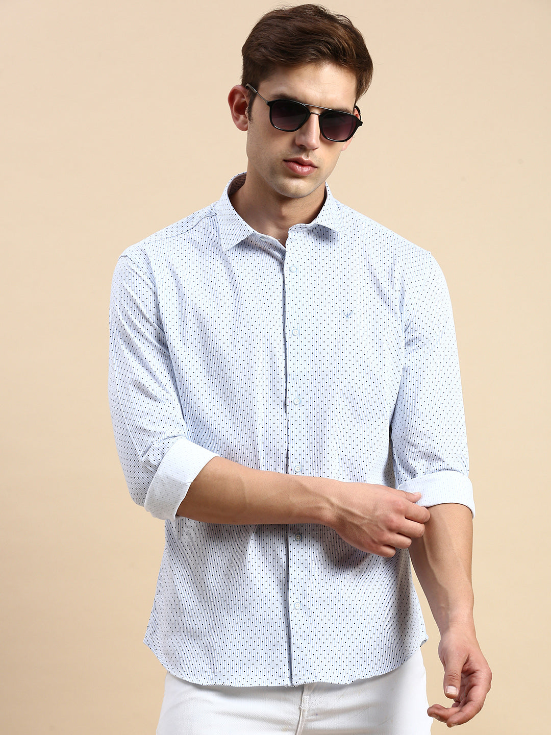 Men White Striped Casual Shirt