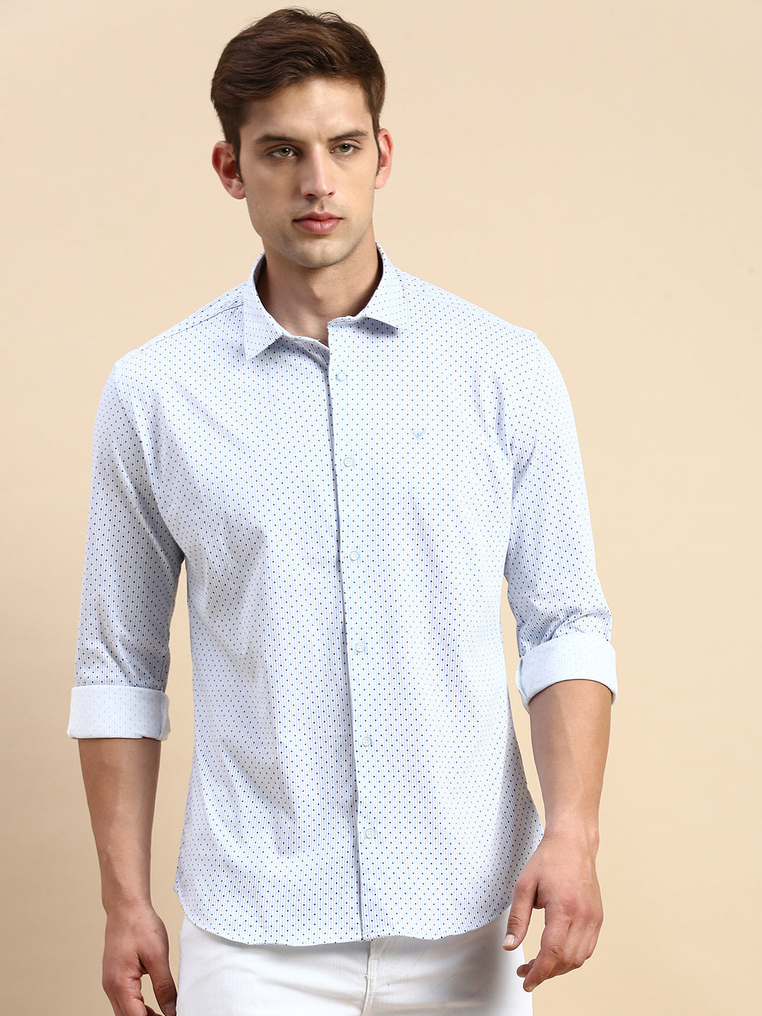 Men White Striped Casual Shirt