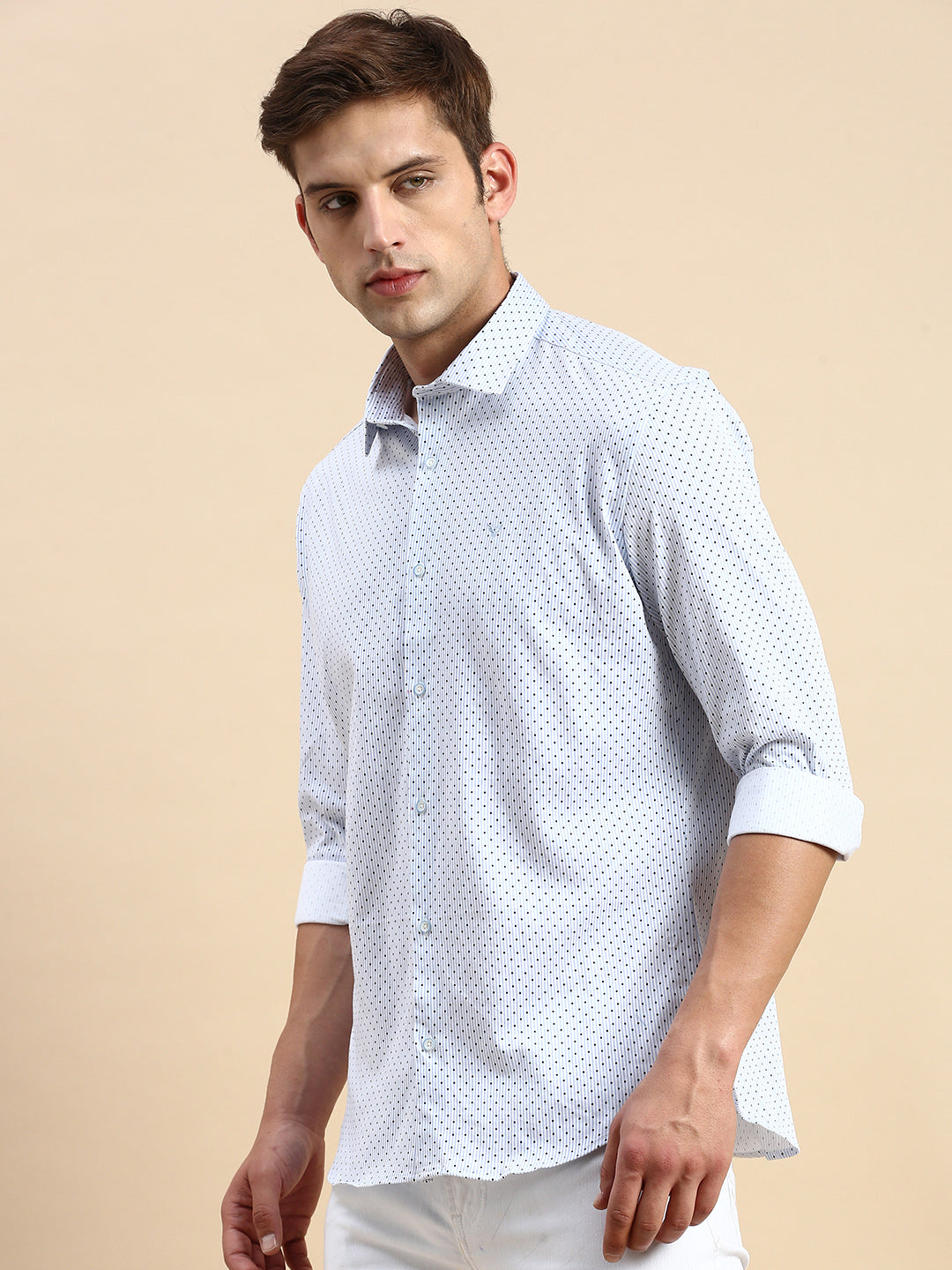 Men White Striped Casual Shirt