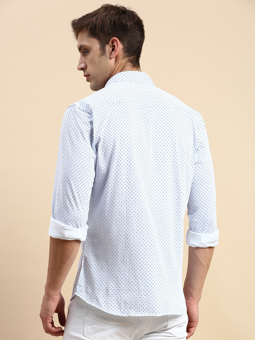 Men White Striped Casual Shirt