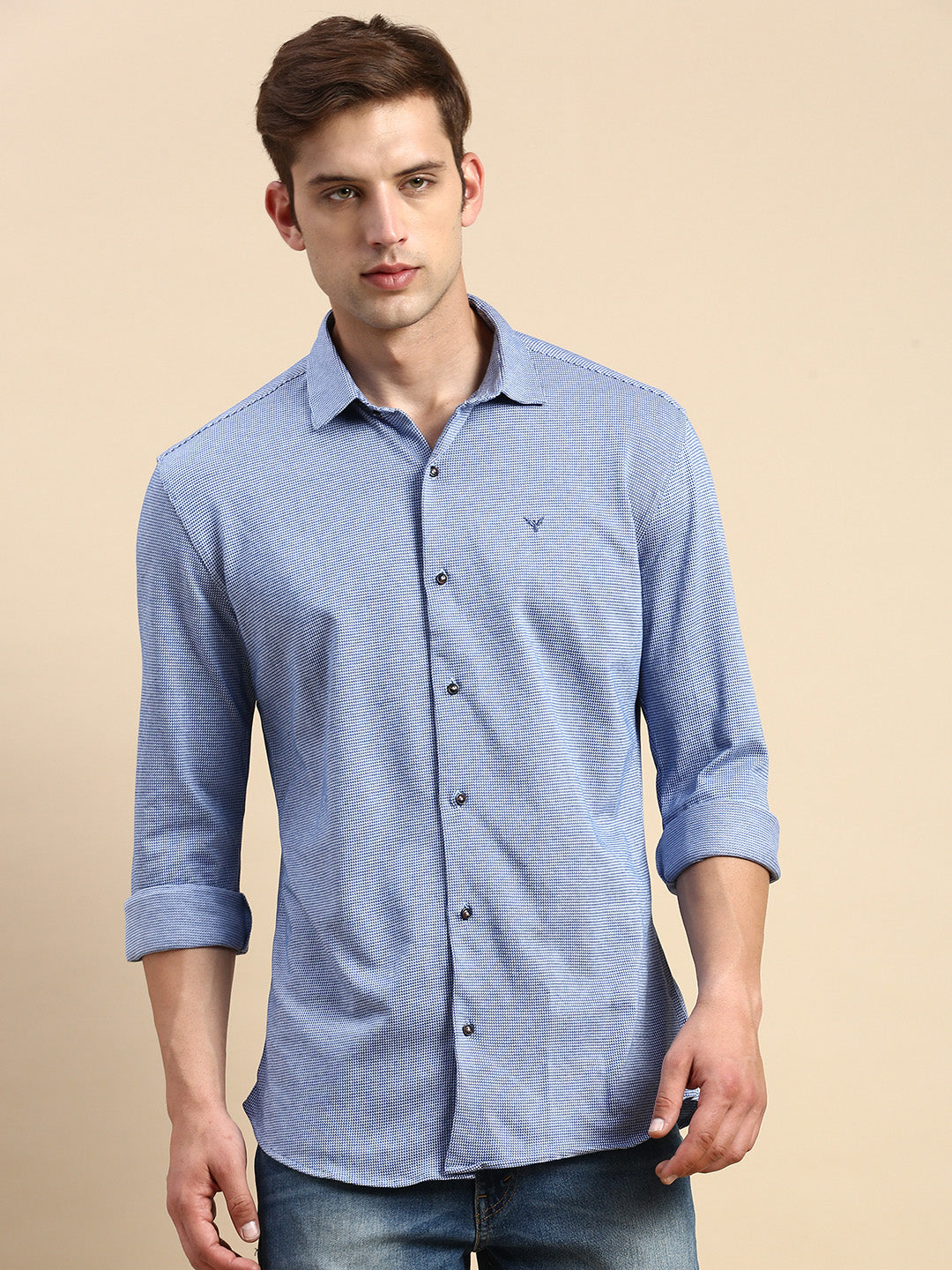 Men Navy Geometrical Casual Shirt