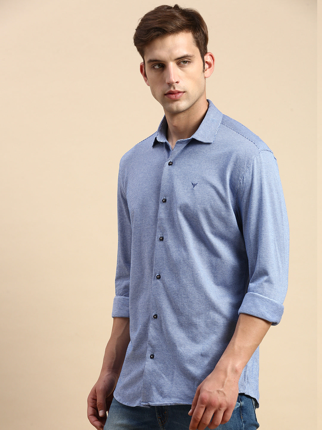 Men Navy Geometrical Casual Shirt