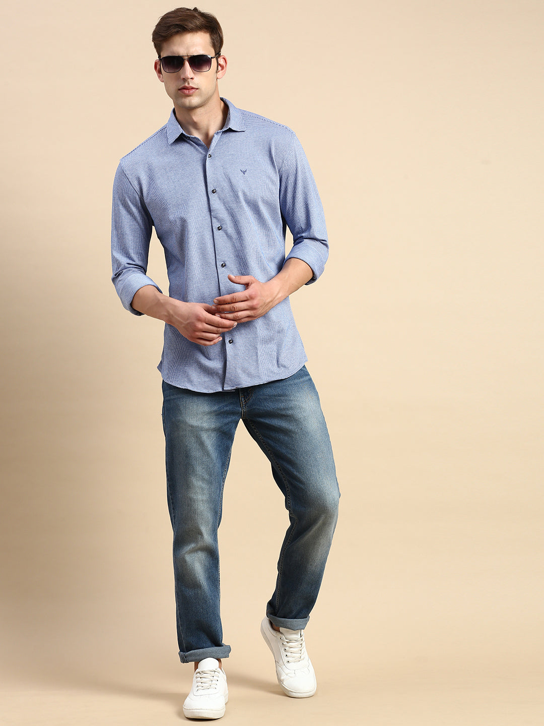 Men Navy Geometrical Casual Shirt