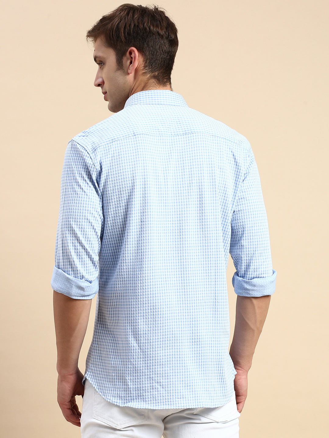 Men Blue Checked Casual Shirt