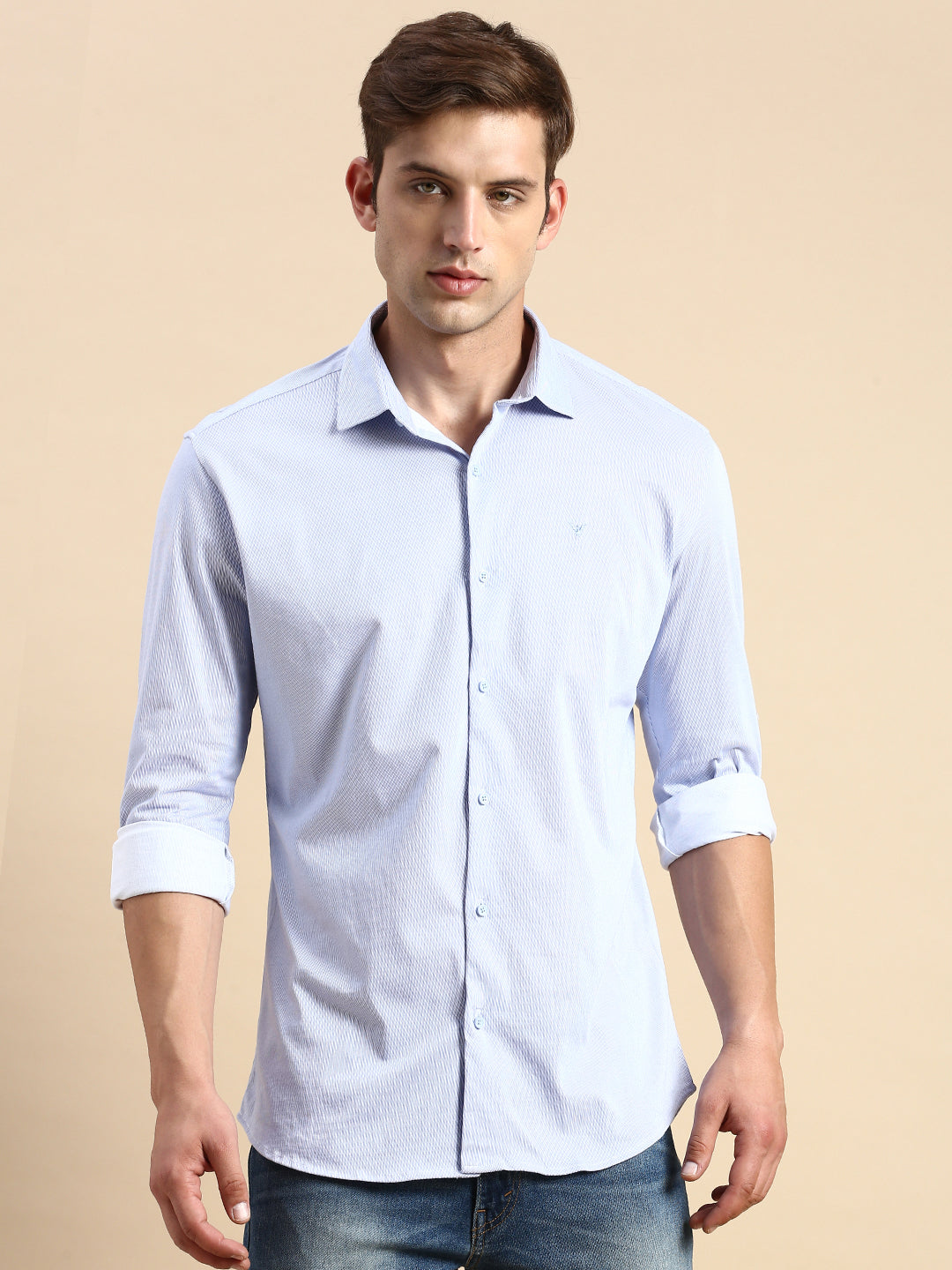 Men Blue Striped Casual Shirt