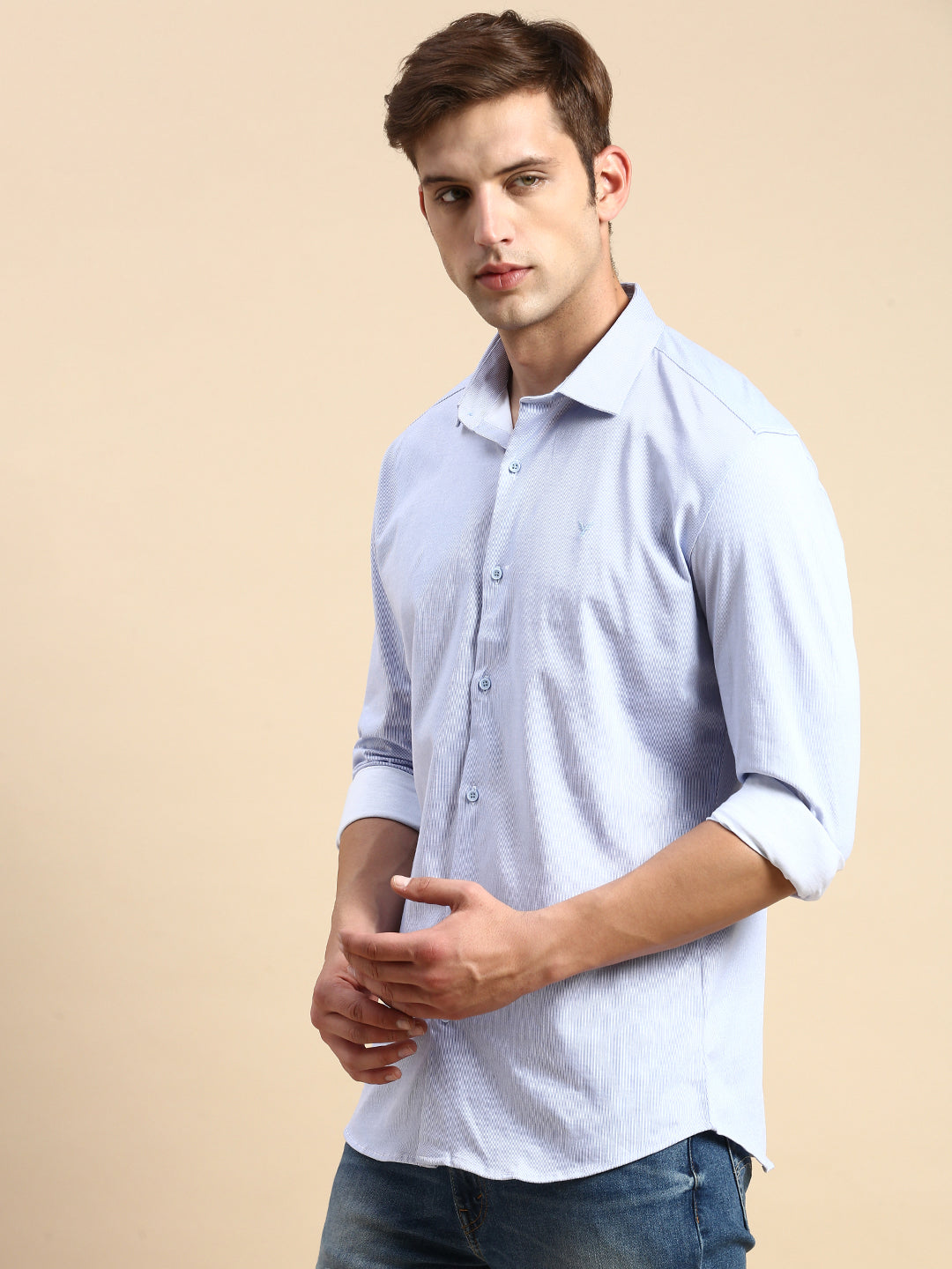 Men Blue Striped Casual Shirt