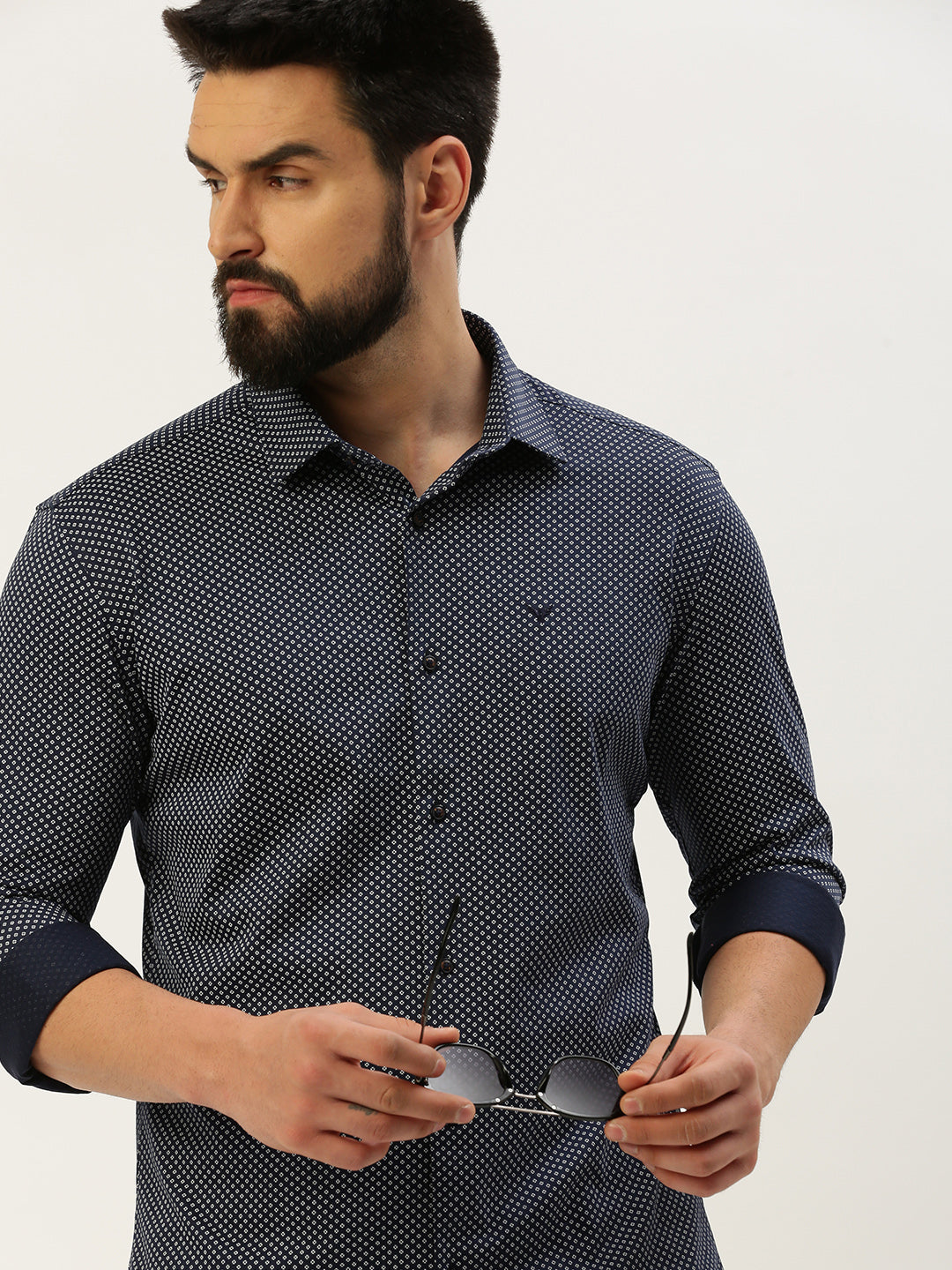 Men Navy Printed Casual Shirt