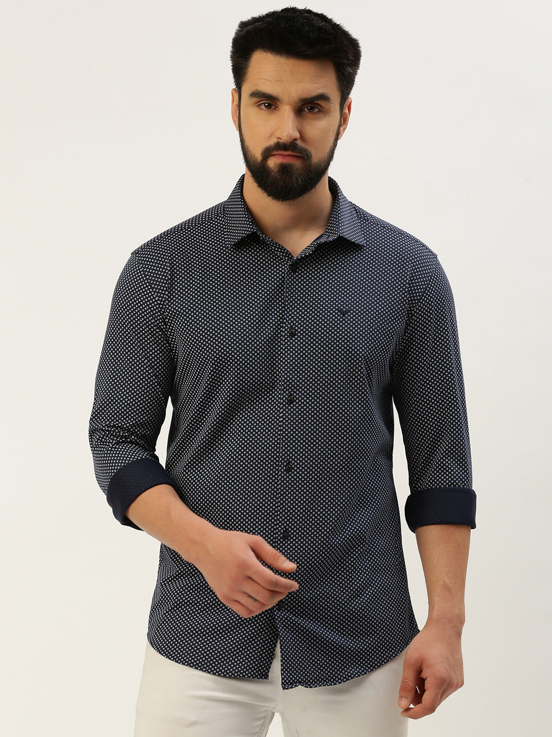 Men Navy Printed Casual Shirt