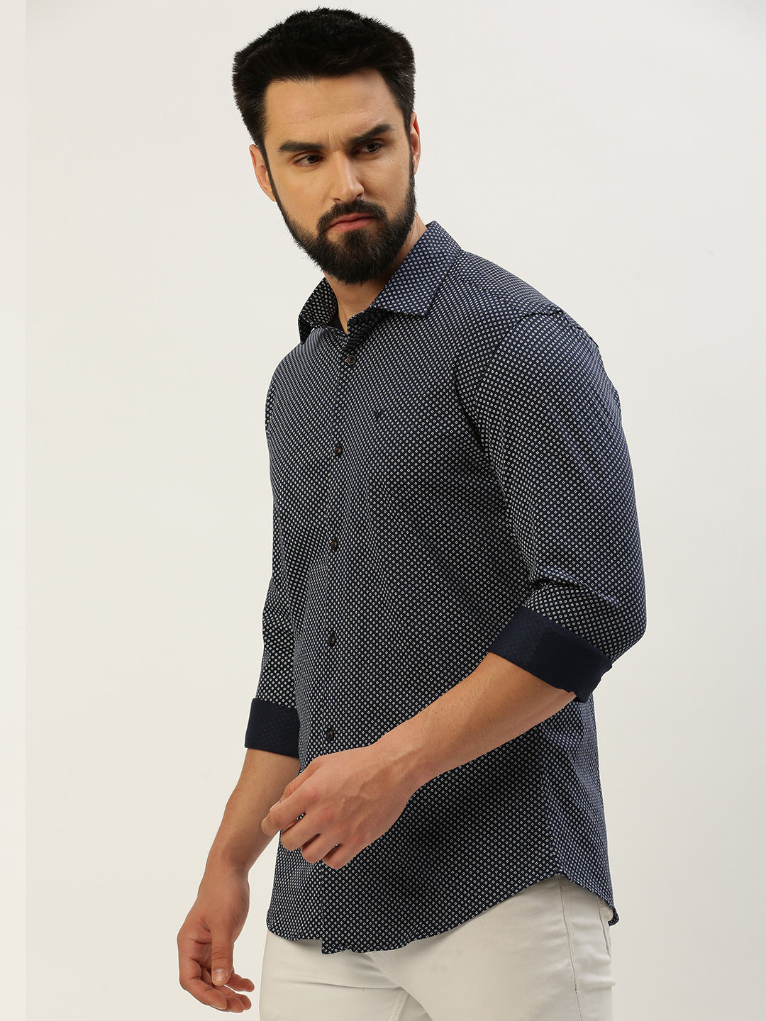 Men Navy Printed Casual Shirt