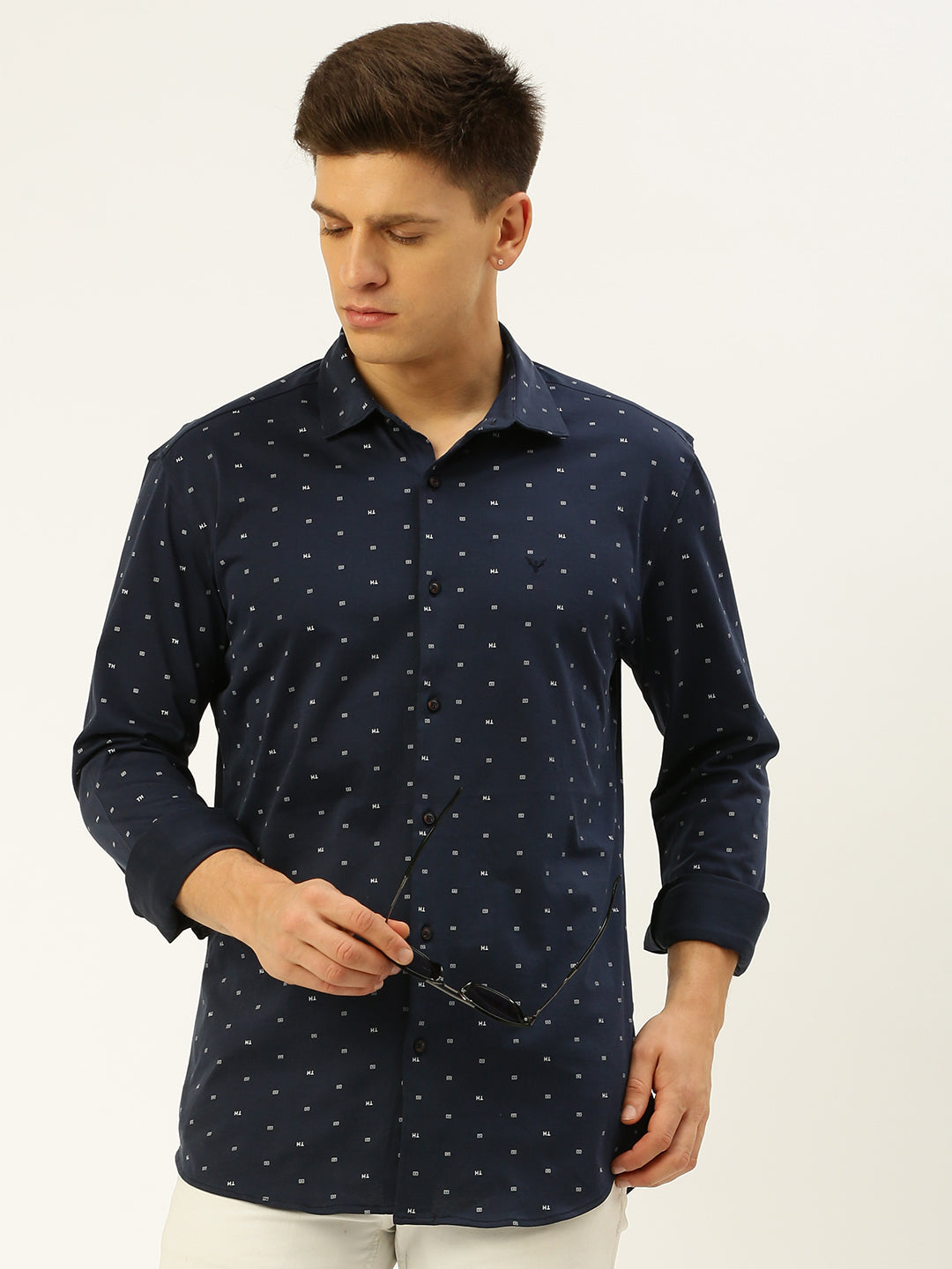 Men Navy Printed Casual Shirt