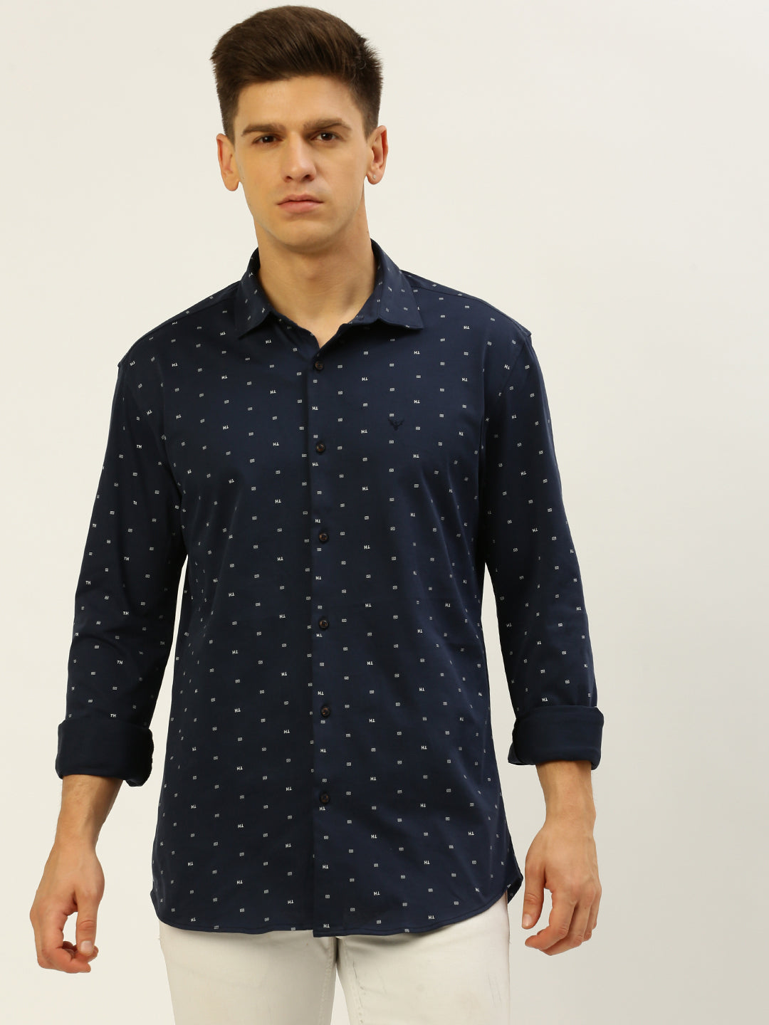 Men Navy Printed Casual Shirt