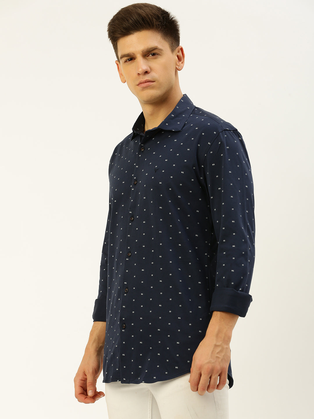 Men Navy Printed Casual Shirt