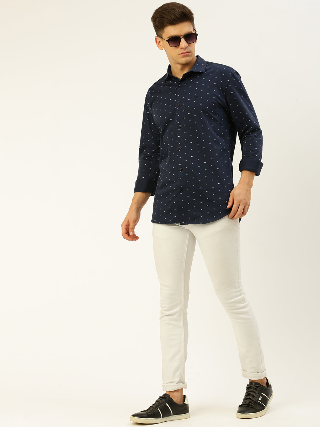 Men Navy Printed Casual Shirt