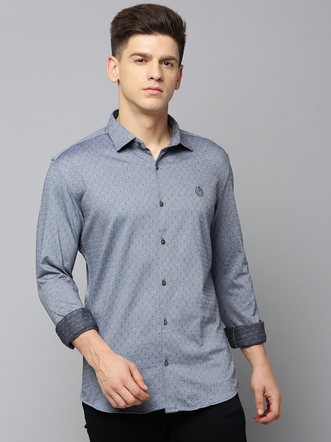 Men Grey Solid Casual Shirt