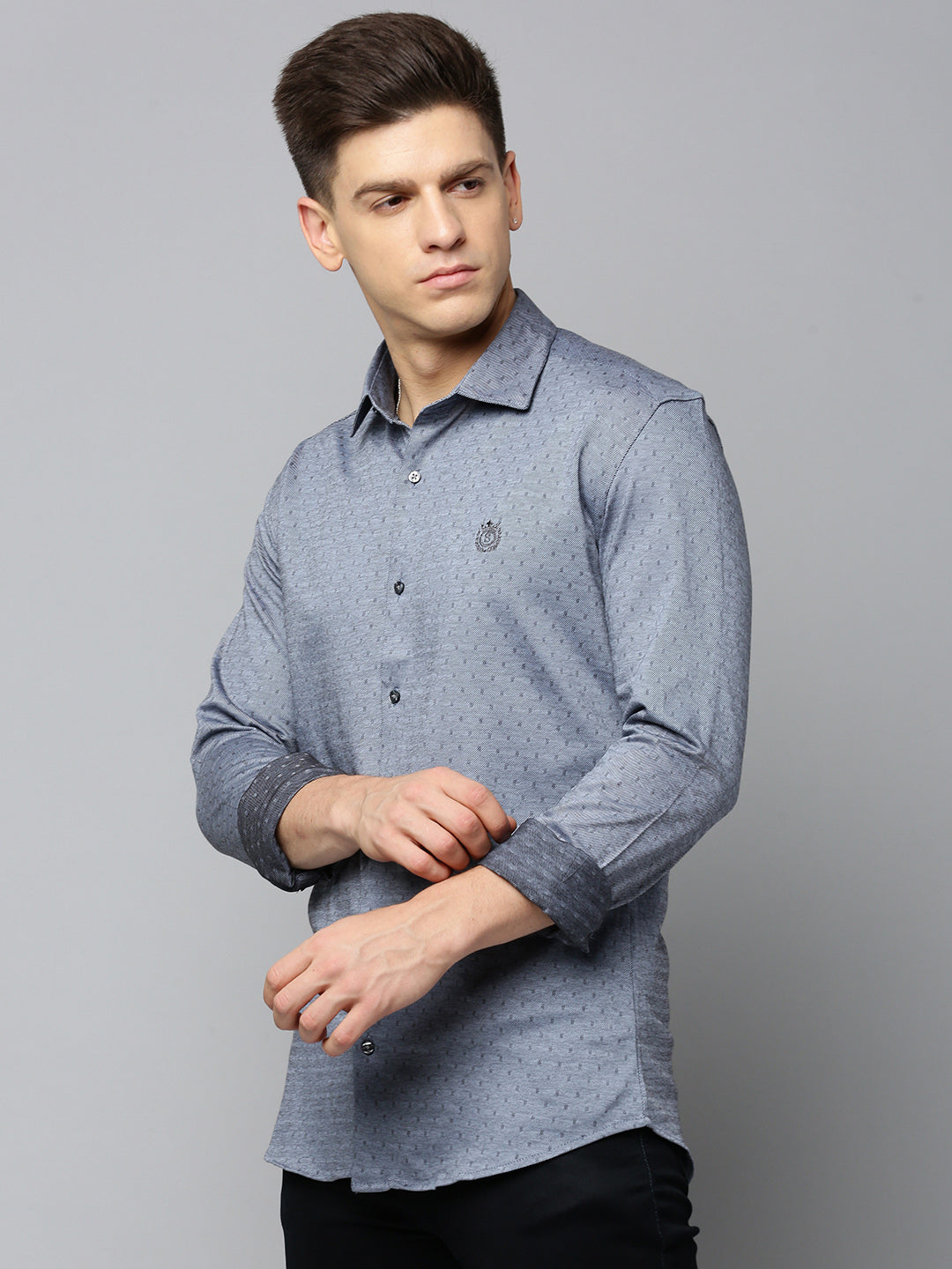 Men Grey Solid Casual Shirt