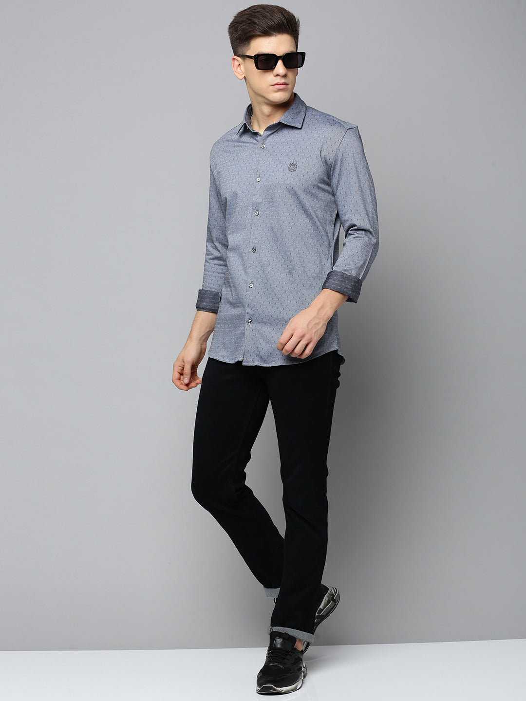 Men Grey Solid Casual Shirt