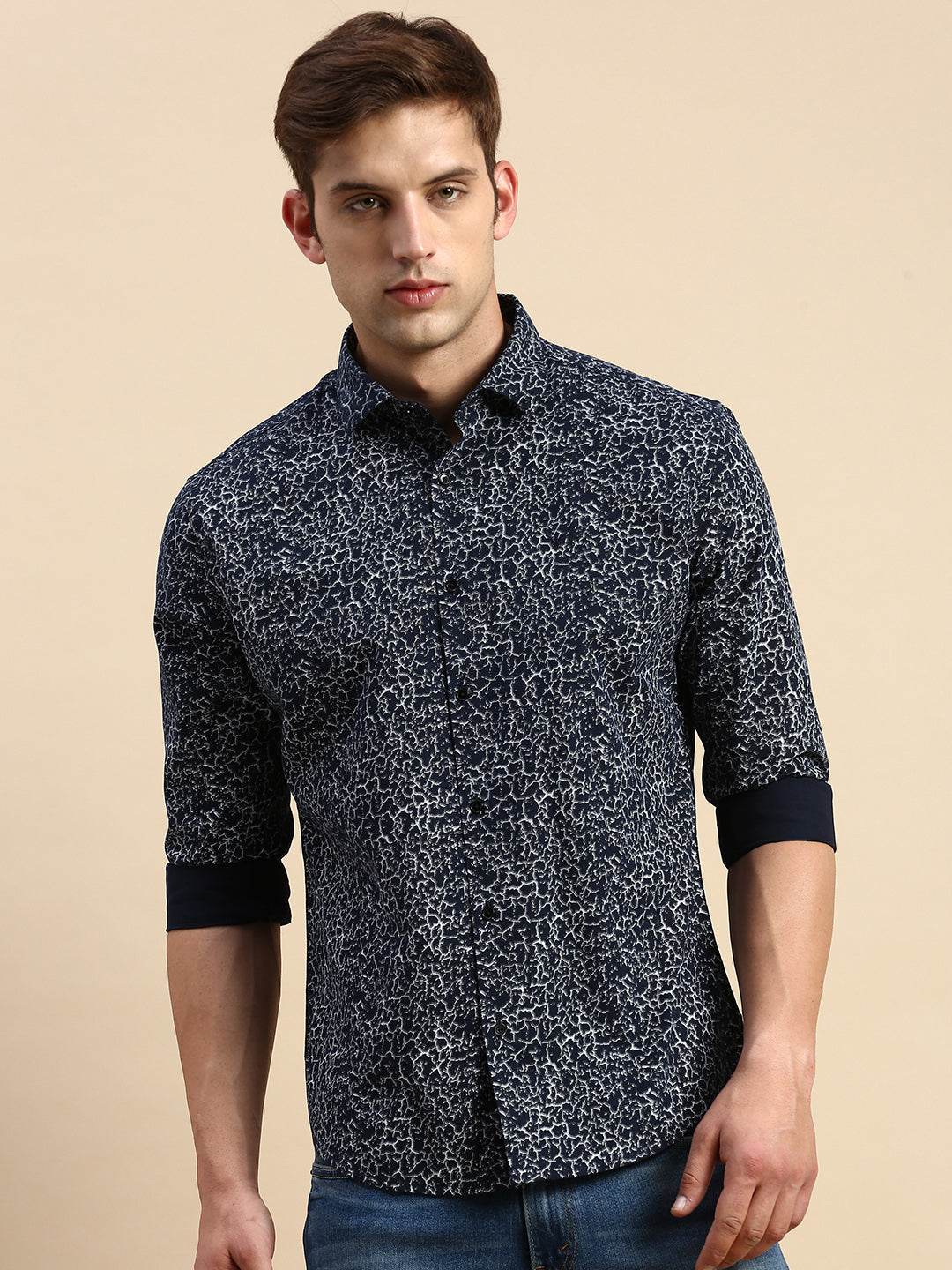 Men Navy Printed Casual Shirt