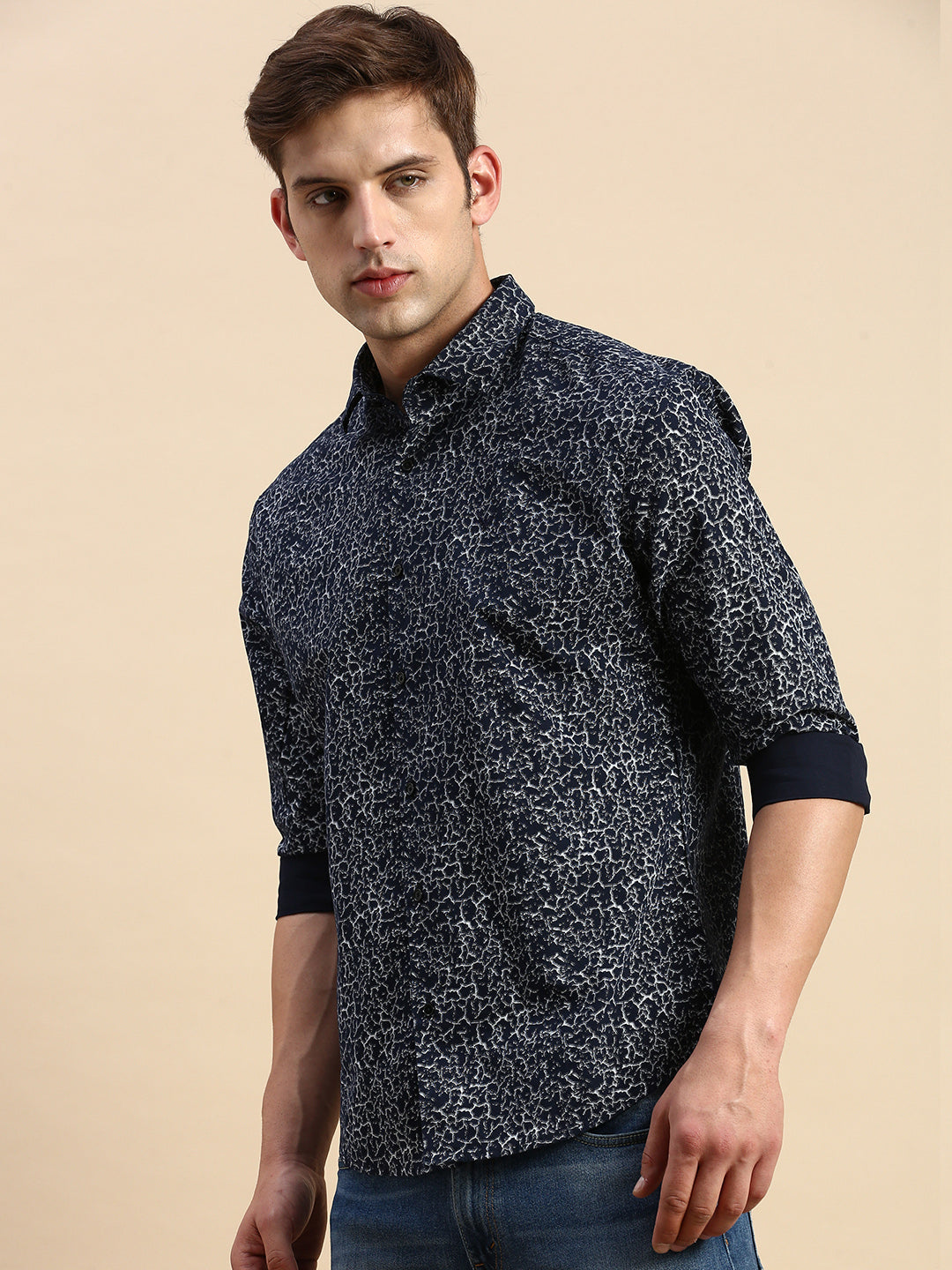 Men Navy Printed Casual Shirt