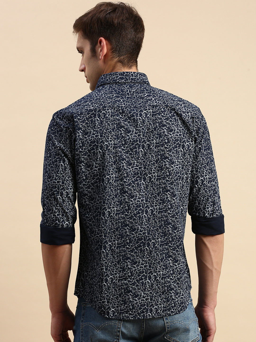 Men Navy Printed Casual Shirt