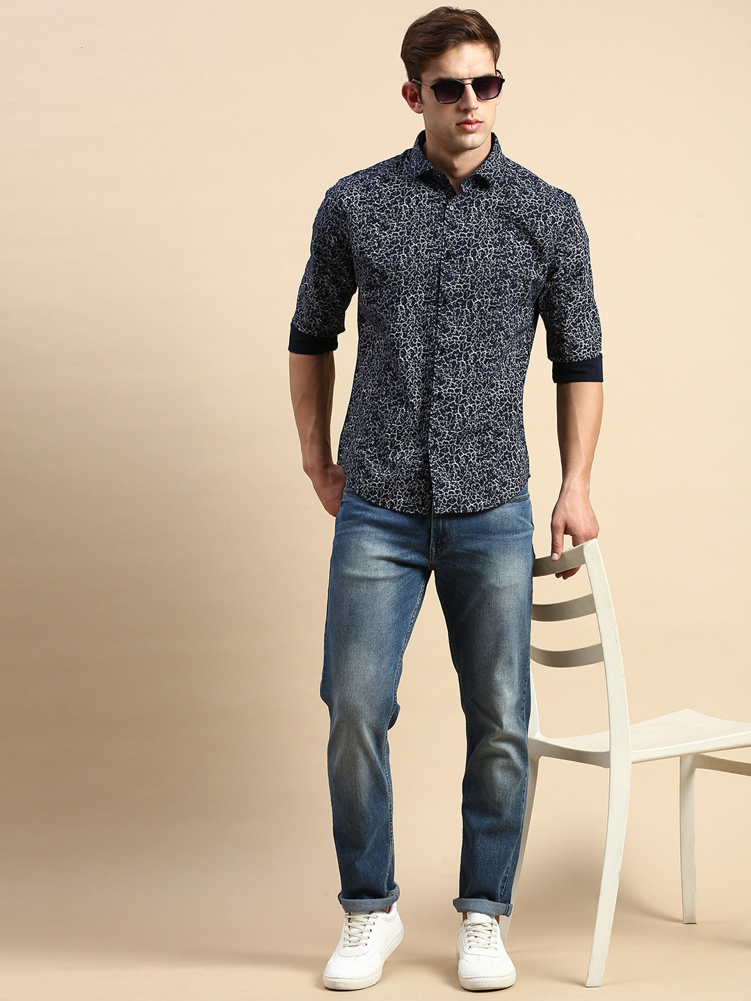 Men Navy Printed Casual Shirt