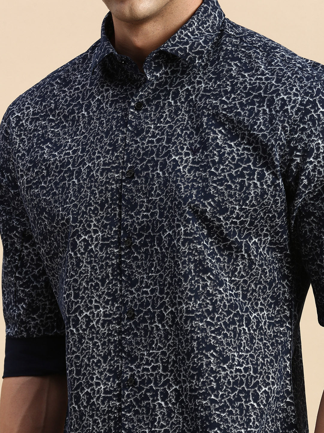 Men Navy Printed Casual Shirt