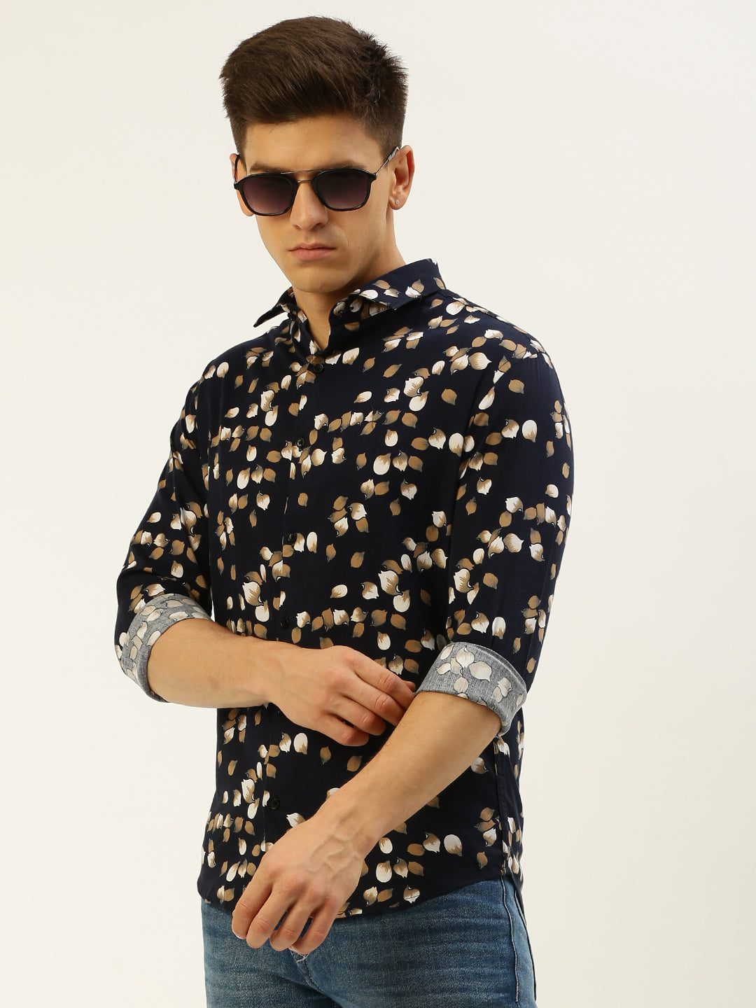 Men Navy Printed Casual Shirt