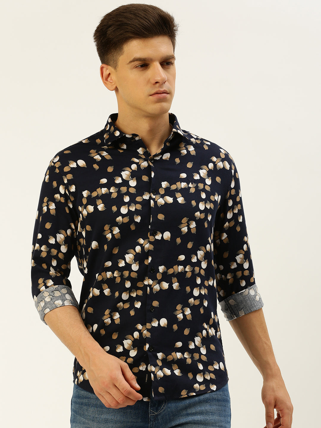 Men Navy Printed Casual Shirt