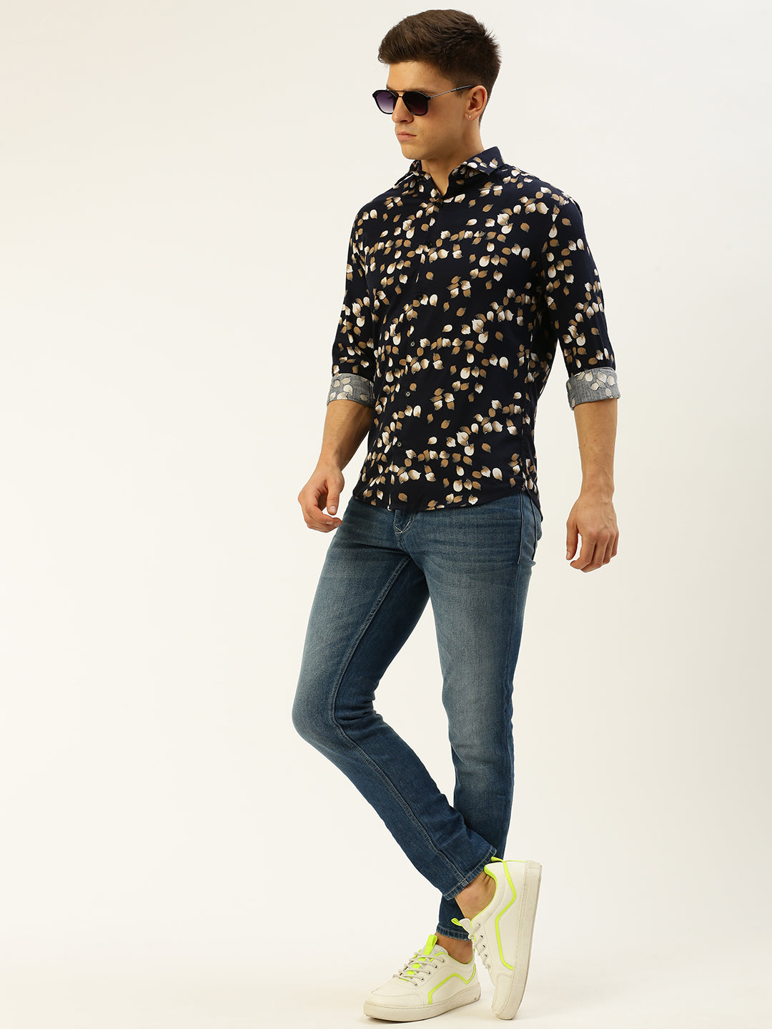 Men Navy Printed Casual Shirt